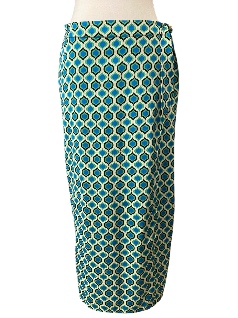 Joie Blue and Green Geometric Maxi Wrap Skirt Size M